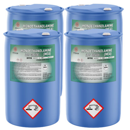 Four 55 gallon poly drums of monoethanolamine ACS MEA