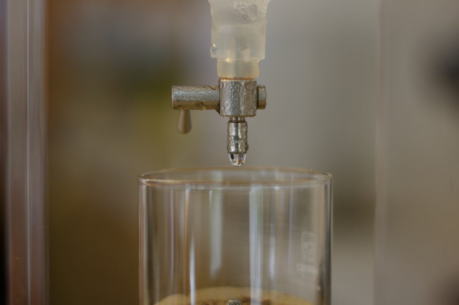 Laboratory glassware with clear liquid