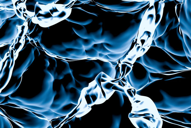 Abstract blue and white swirling patterns representing electrochemical processes