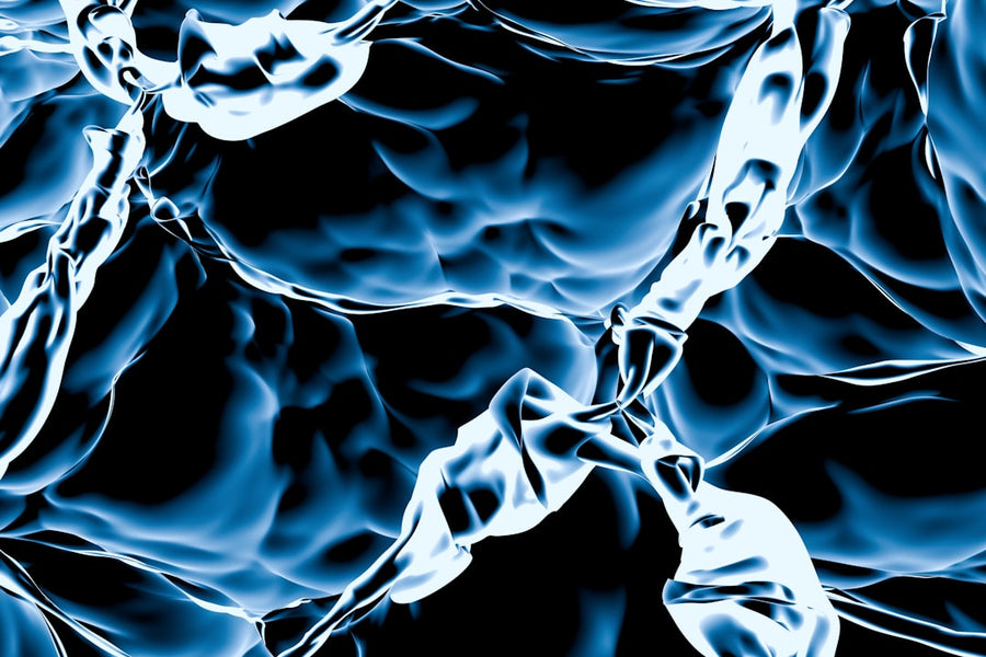 Abstract blue and white swirling patterns representing electrochemical processes