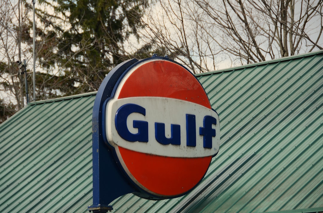 Gulf gas station sign on a green roof