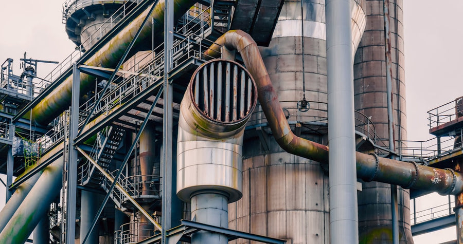 Industrial steel structure with pipes and vents