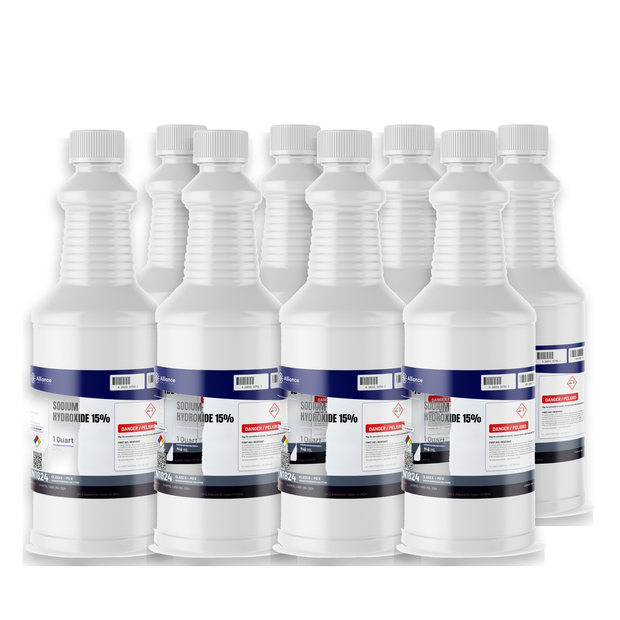 Sodium Hydroxide 15% ACS Reagent Grade in eight 1-quart plastic bottles, Alliance Chemical