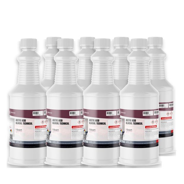 Acetic Acid Glacial Technical Grade in eight 1-quart bottles from Alliance Chemical