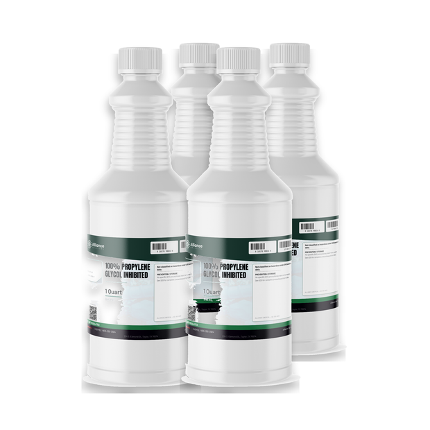 100% inhibited propylene glycol liquid in four 1-quart white plastic bottles from Alliance Chemical