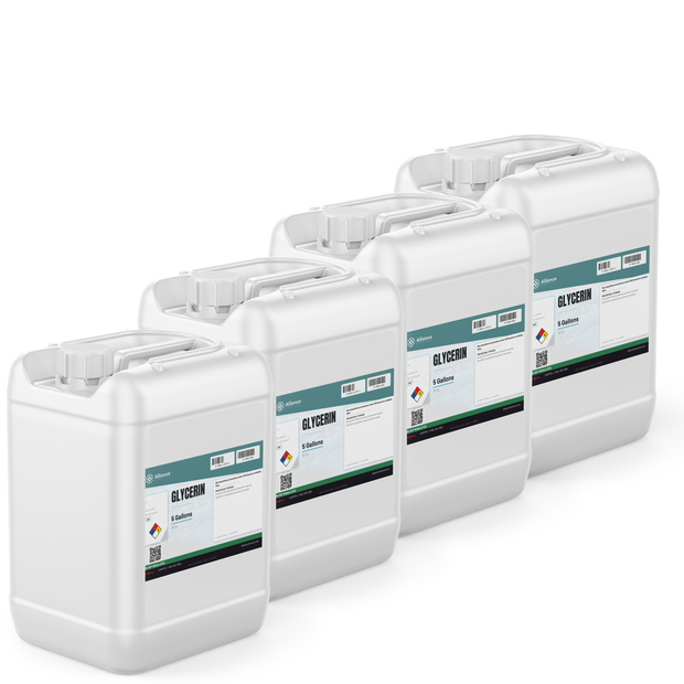 Glycerin USP Grade in four 5-gallon translucent plastic pails from Alliance Chemical