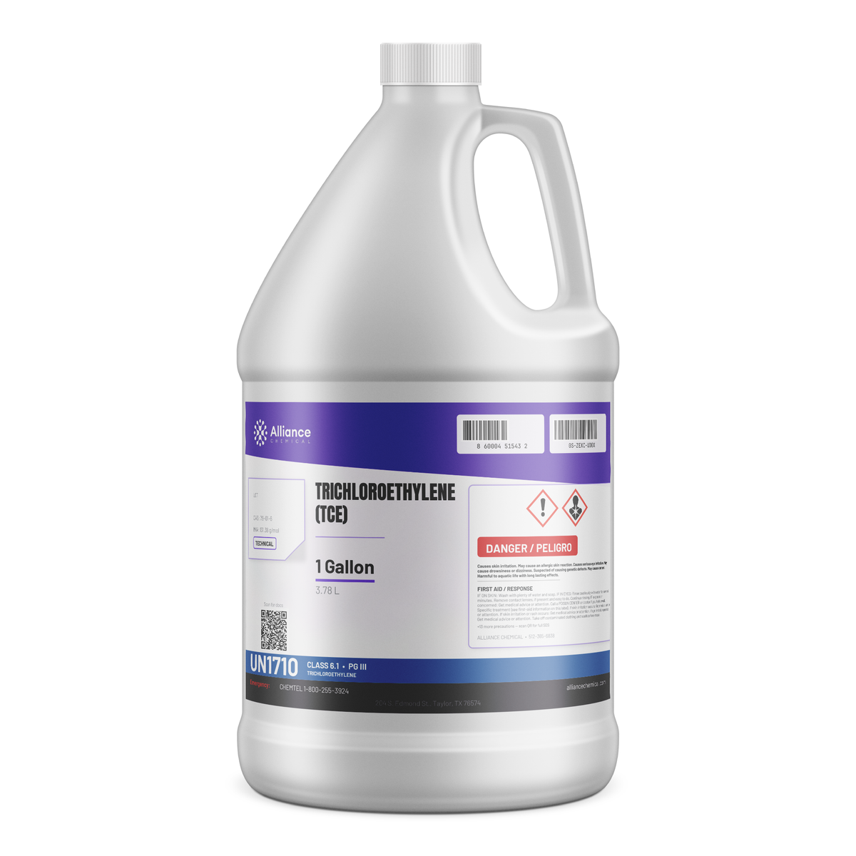 Trichloroethylene Technical Grade 1-gallon plastic jug for metal parts degreasing, Alliance Chemical