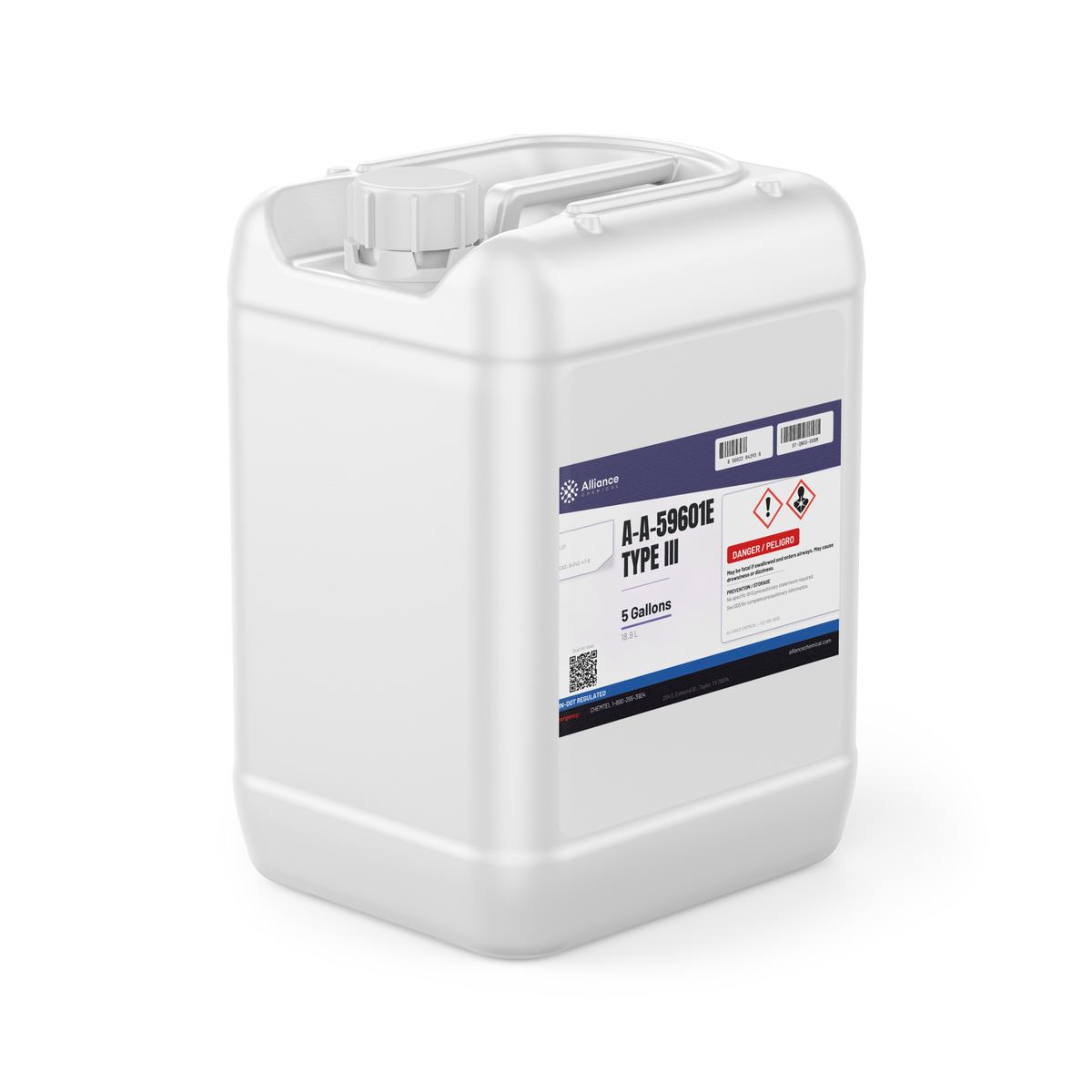 A-A-59601E Type III Technical Grade in a 5-gallon jerry can for parts cleaning and degreasing, Alliance Chemical