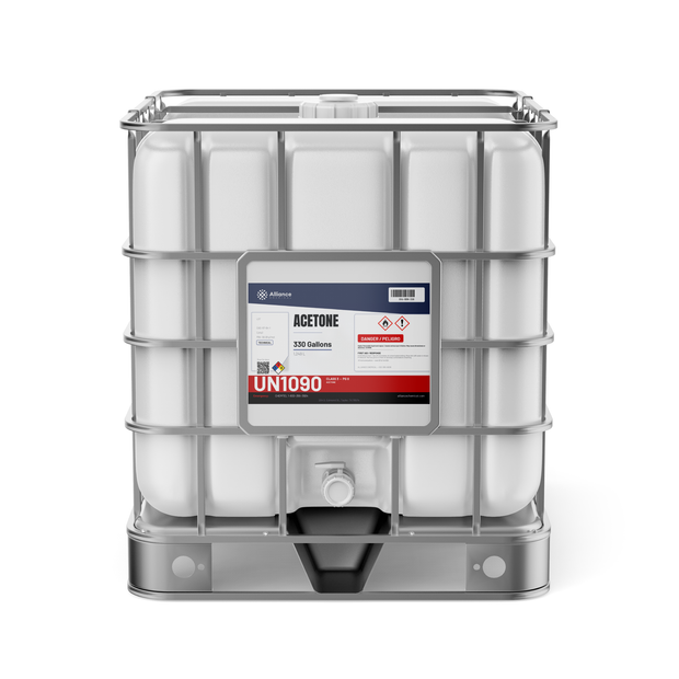 Acetone Technical Grade in a 330-gallon IBC tote from Alliance Chemical for industrial coating formulation and resin thinning
