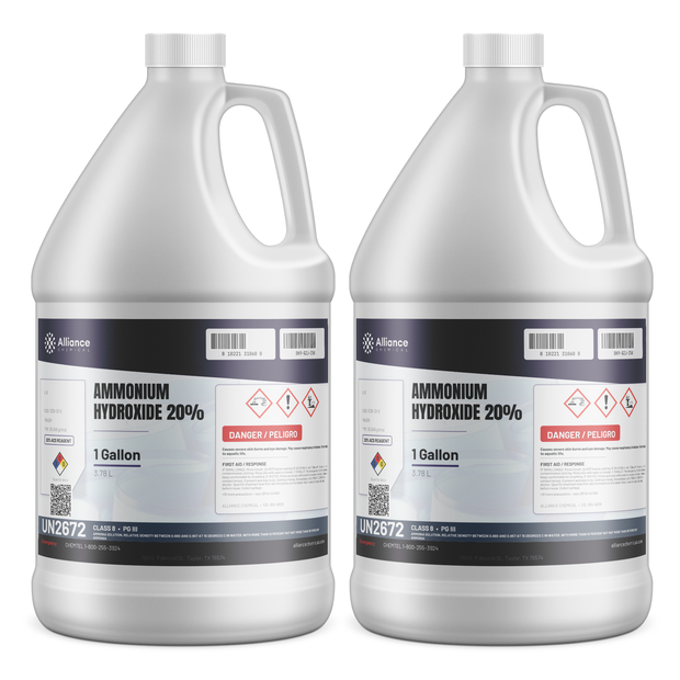Ammonium Hydroxide 20% ACS Reagent Grade in two 1-gallon plastic jugs from Alliance Chemical