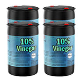 Four 55-gallon steel drums of Alliance Chemical 10% Vinegar - Concentrated Industrial Strength with black bodies and red c...