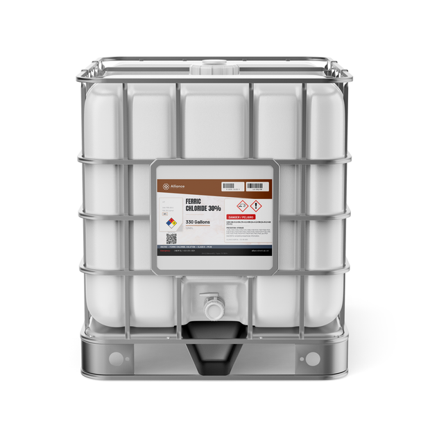 Ferric Chloride 30% Water Treatment Grade in a 330-gallon IBC tote with metal cage from Alliance Chemical