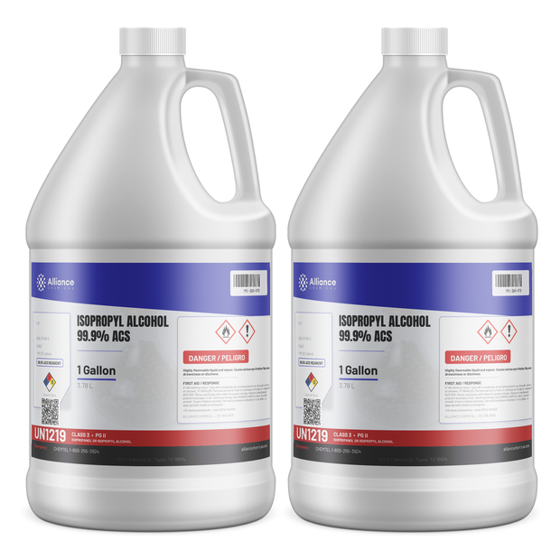 Isopropyl Alcohol 99.9% ACS Reagent Grade, two 1-gallon jugs for precision electronics cleaning, Alliance Chemical