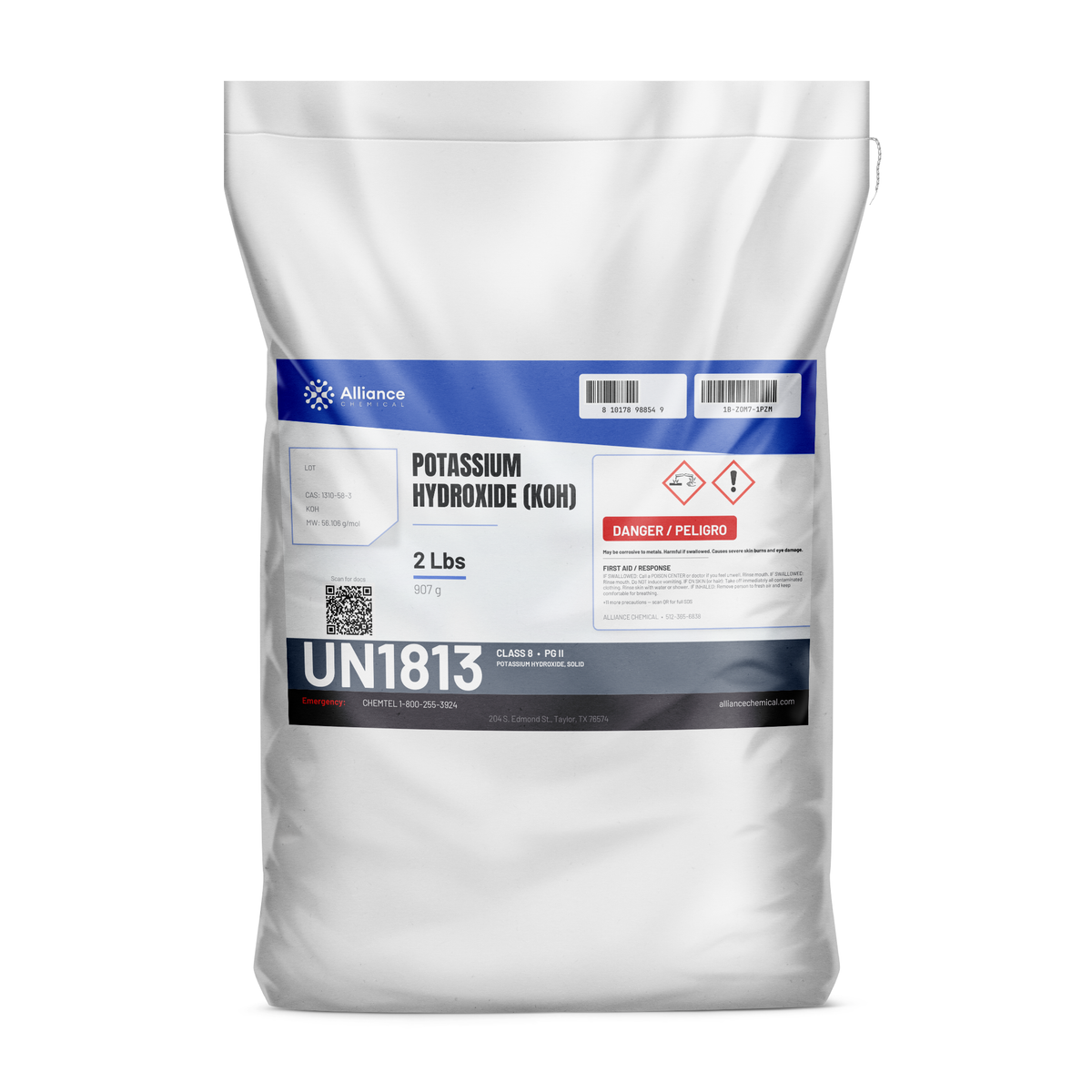 Technical grade potassium hydroxide solid 2-lb bag, Alliance Chemical for liquid soap making and chemical synthesis