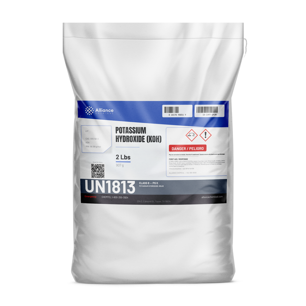 Technical grade potassium hydroxide solid 2-lb bag, Alliance Chemical for liquid soap making and chemical synthesis