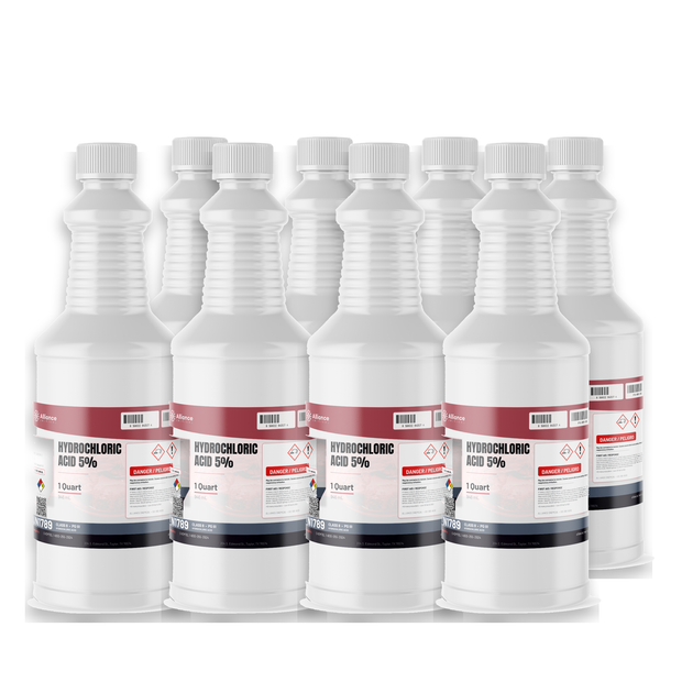 Hydrochloric Acid 5% Technical Grade eight 1-quart plastic bottles for scale removal, Alliance Chemical