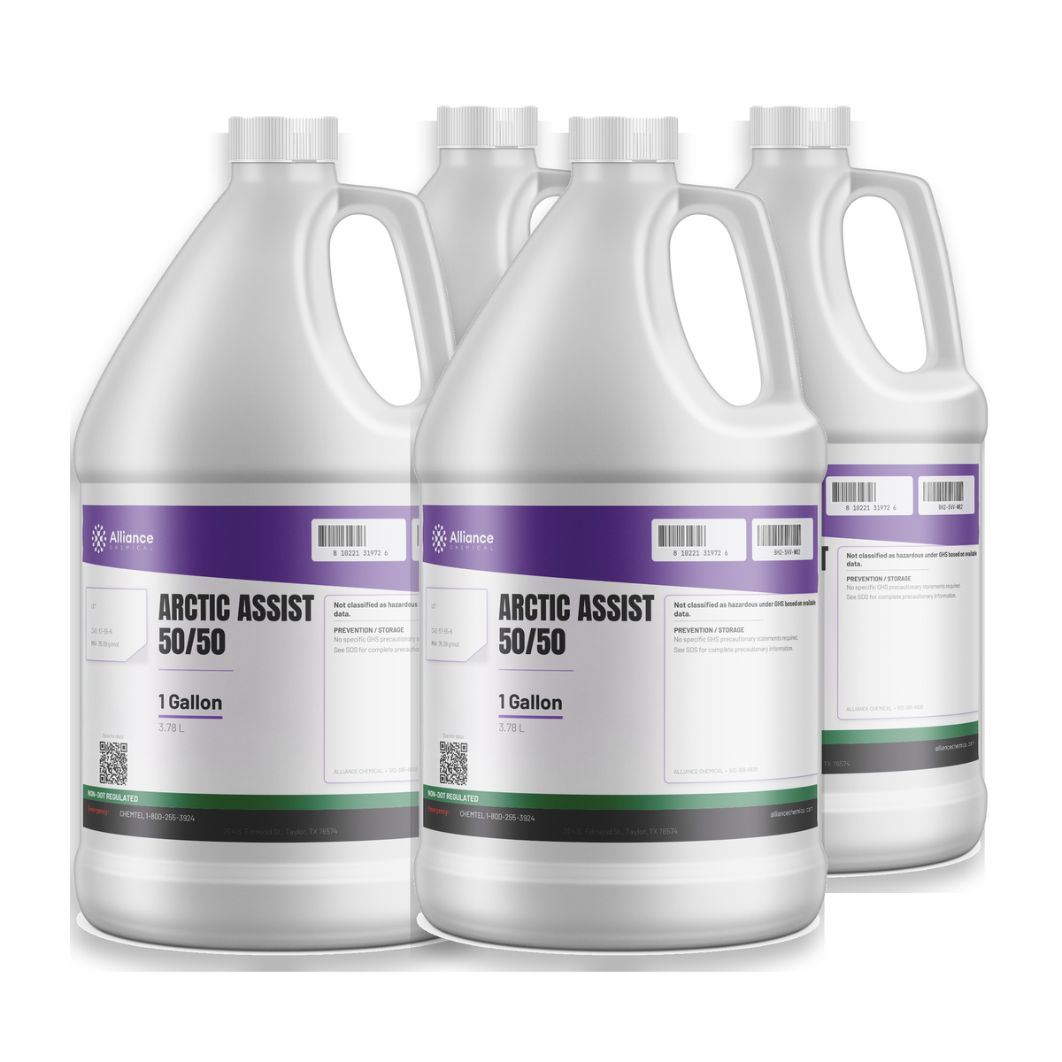 Arctic Assist 50/50 Technical Grade in a case of four 1-gallon jugs for industrial cooling systems, Alliance Chemical