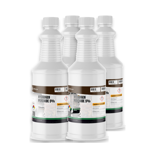 Hydrogen Peroxide 5% Technical Grade four 1-quart plastic bottles Alliance Chemical