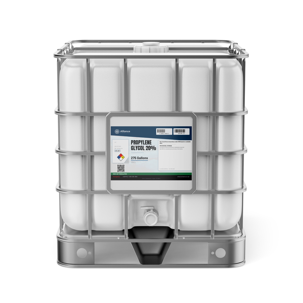 Propylene Glycol 20% USP Grade liquid in a caged 275-gallon IBC tote, Alliance Chemical