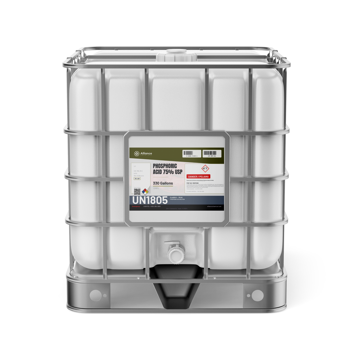 Phosphoric Acid 75% USP Food Grade in a 330-gallon IBC tote from Alliance Chemical