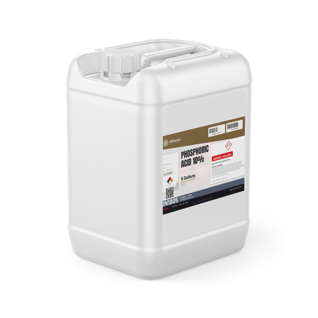 Phosphoric Acid 10% Technical Grade in a 5-gallon jerry can for industrial maintenance, Alliance Chemical