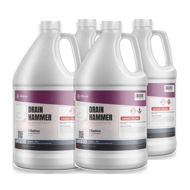 Drain Hammer technical grade sulfuric acid drain cleaner, case of four 1-gallon jugs by Alliance Chemical