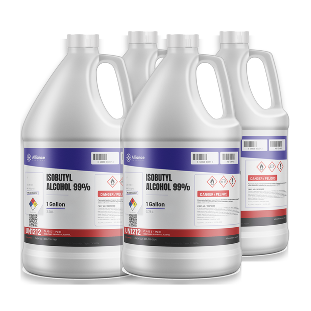 Isobutyl Alcohol 99% ACS Grade in four 1-gallon plastic jugs from Alliance Chemical