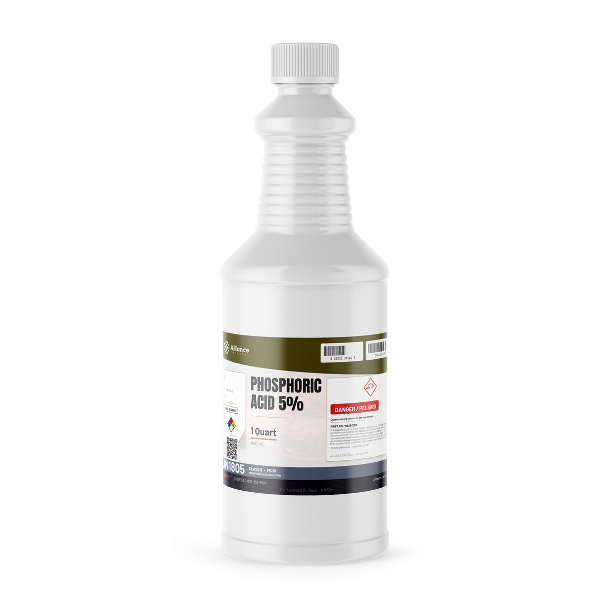 Phosphoric Acid 5% ACS Grade in a 1-quart white plastic bottle, Alliance Chemical
