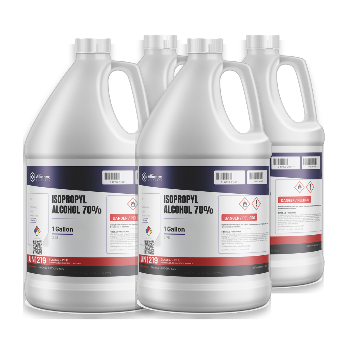 Isopropyl Alcohol 70% USP Grade four 1-gallon jugs Alliance Chemical for industrial cleaning and surface prep