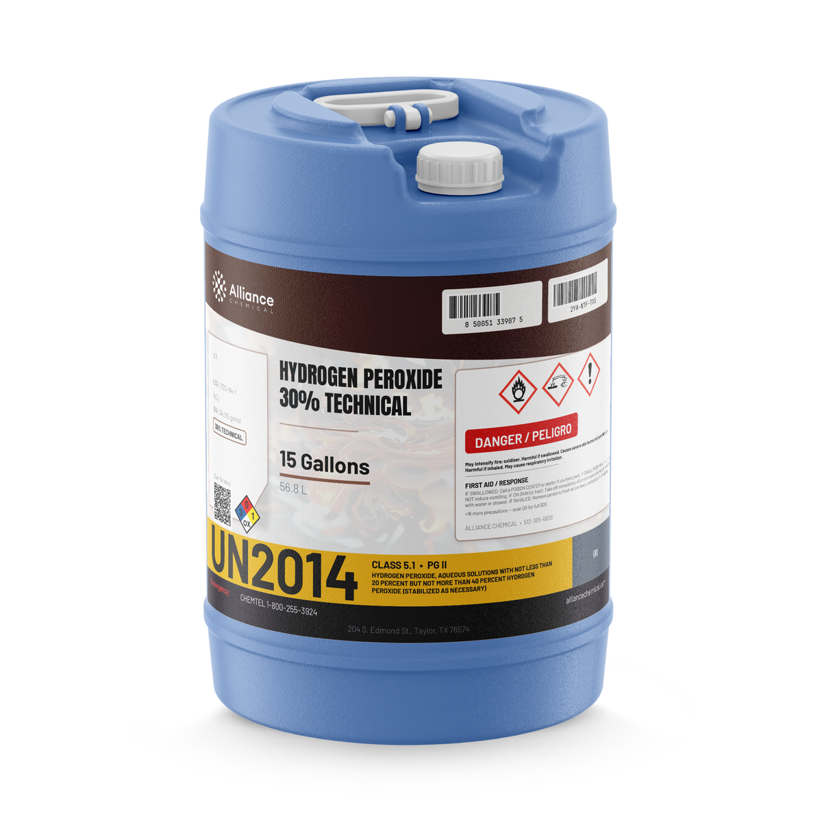 Hydrogen Peroxide 30% Technical Grade 15-gallon carboy for pulp and paper bleaching, Alliance Chemical