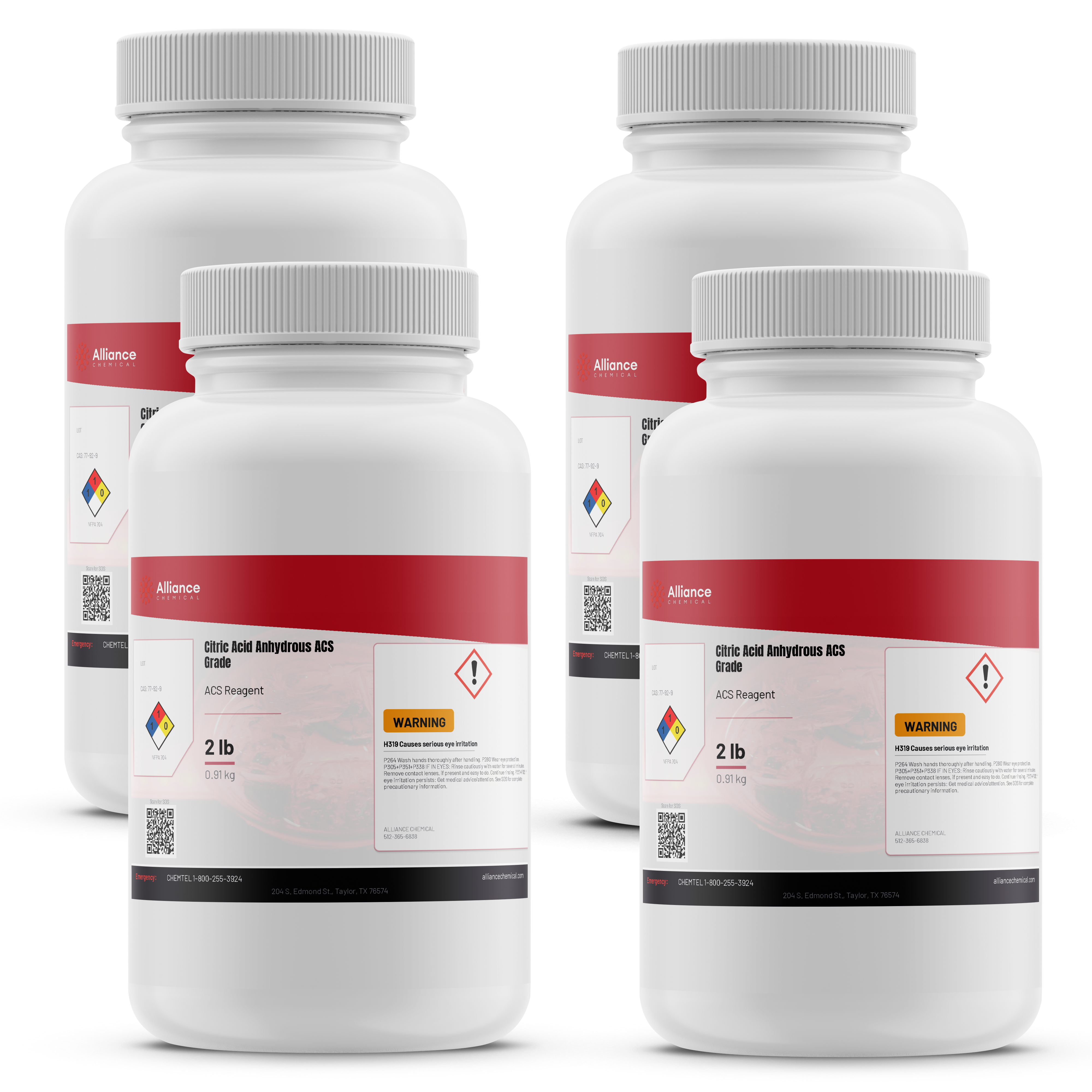 Citric Acid Anhydrous - ACS Reagent Grade - 2 lbs. / 4 Pack (8 lbs.)