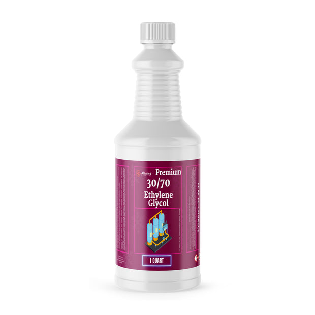 1-quart plastic bottle of Alliance Chemical Ethylene Glycol 30/70 with a white cap and product label.
