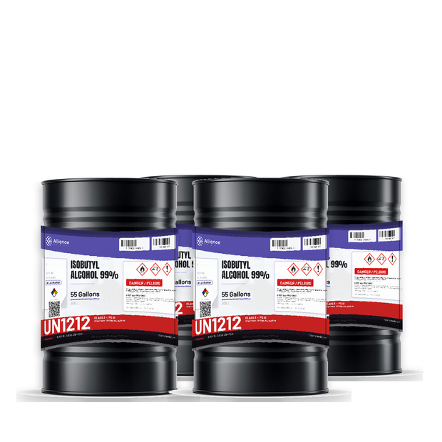 Isobutyl alcohol 99% ACS grade in four 55-gallon drums, Alliance Chemical for coatings and chemical synthesis
