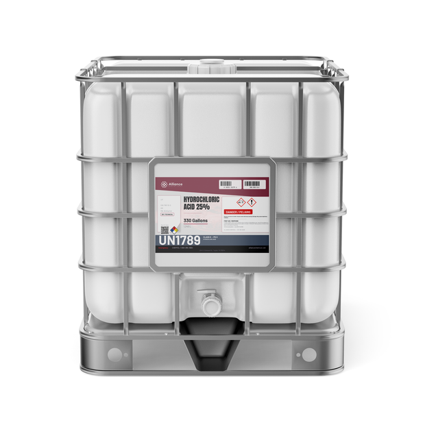 Hydrochloric Acid 25% Technical Grade in a 330-gallon IBC tote from Alliance Chemical