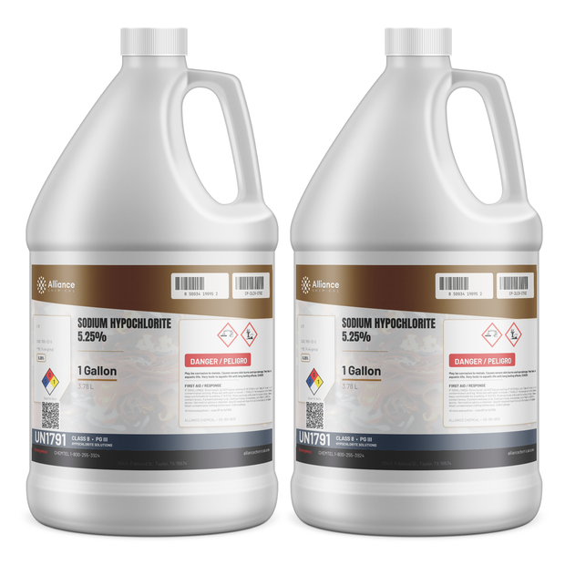 Sodium Hypochlorite 5.25% Water Treatment Grade in two 1-gallon jugs, Alliance Chemical