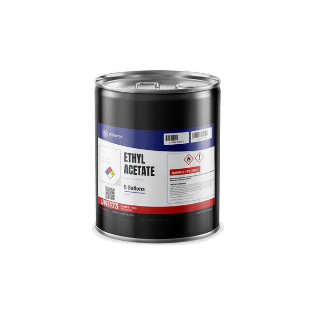 Ethyl Acetate Technical Grade 5-gallon metal pail, Alliance Chemical for fast-drying industrial coatings and adhesives