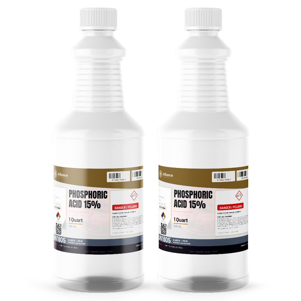 Phosphoric Acid 15% Technical Grade in two 1-quart plastic bottles, Alliance Chemical