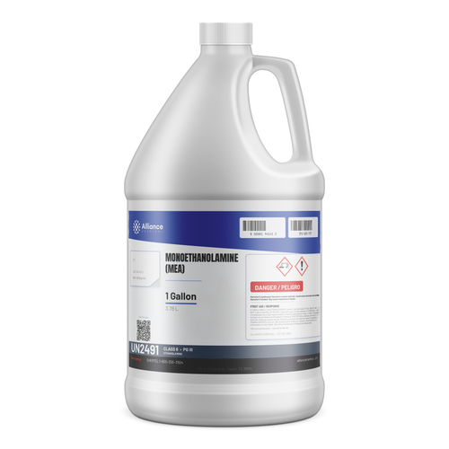 Monoethanolamine (MEA) Technical Grade 1-gallon plastic jug for acid gas scrubbing, Alliance Chemical