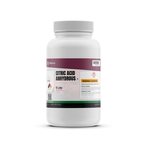 Citric Acid Anhydrous Food Grade 5-pound white bottle, Alliance Chemical for food and beverage production