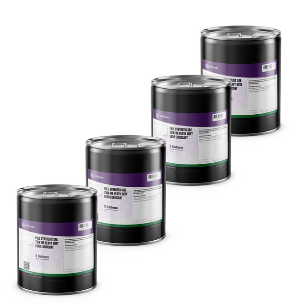 Full Synthetic SAE 75W-90 Heavy Duty Gear Lubricant, four 5-gallon metal pails, Alliance Chemical
