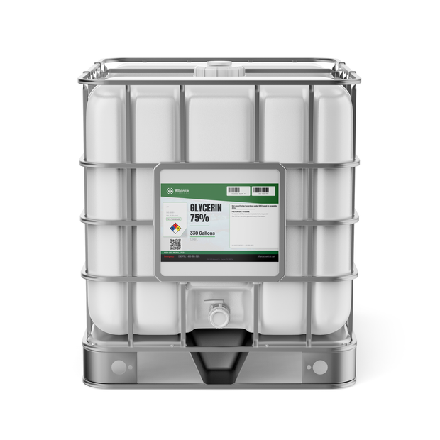 Glycerin 75% Food Grade in a 330-gallon IBC tote for food and beverage manufacturing, Alliance Chemical
