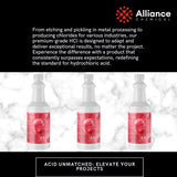Alliance Chemical hydrochloric acid 37% in clear 1-liter plastic bottle with safety cap and warning labels