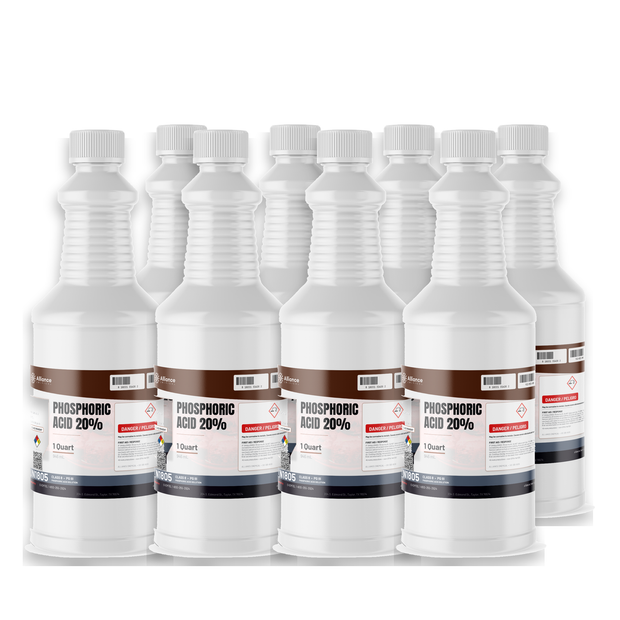 Phosphoric Acid 20% ACS Reagent Grade in a case of eight 1-quart plastic bottles from Alliance Chemical