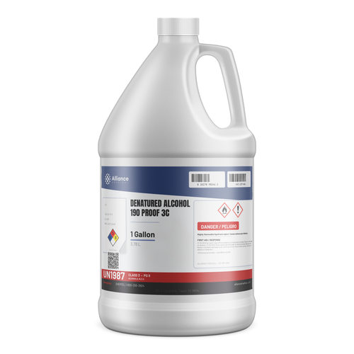 Denatured Alcohol 190 Proof 3C technical grade in a 1-gallon plastic jug from Alliance Chemical