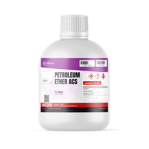 Petroleum Ether ACS Reagent grade 1-liter white plastic bottle from Alliance Chemical