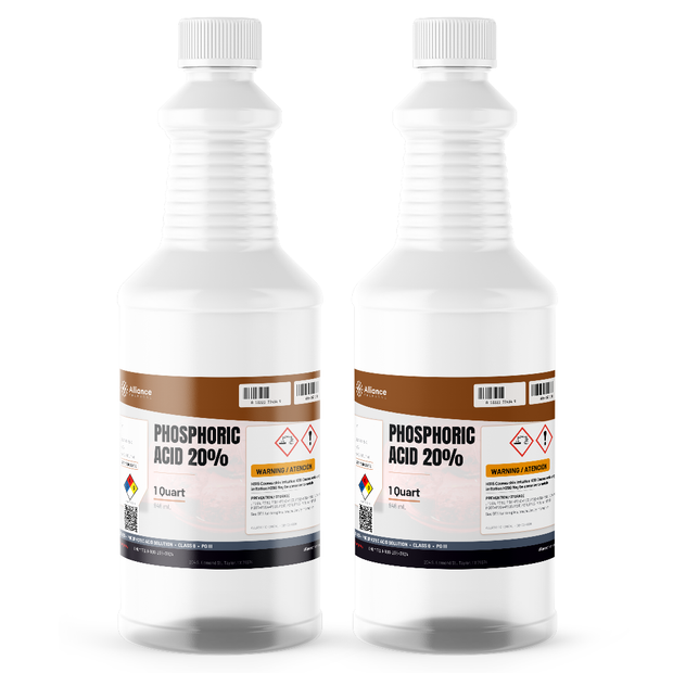 Phosphoric Acid 20% Food Grade liquid in two 1-quart plastic bottles, Alliance Chemical