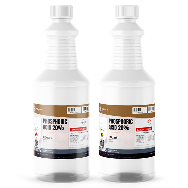 Phosphoric Acid 20% Food Grade in two 1-quart bottles from Alliance Chemical for food and beverage processing