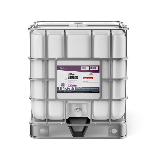 30% industrial strength vinegar in a 275-gallon IBC tote, Alliance Chemical for concrete etching and pH adjustment