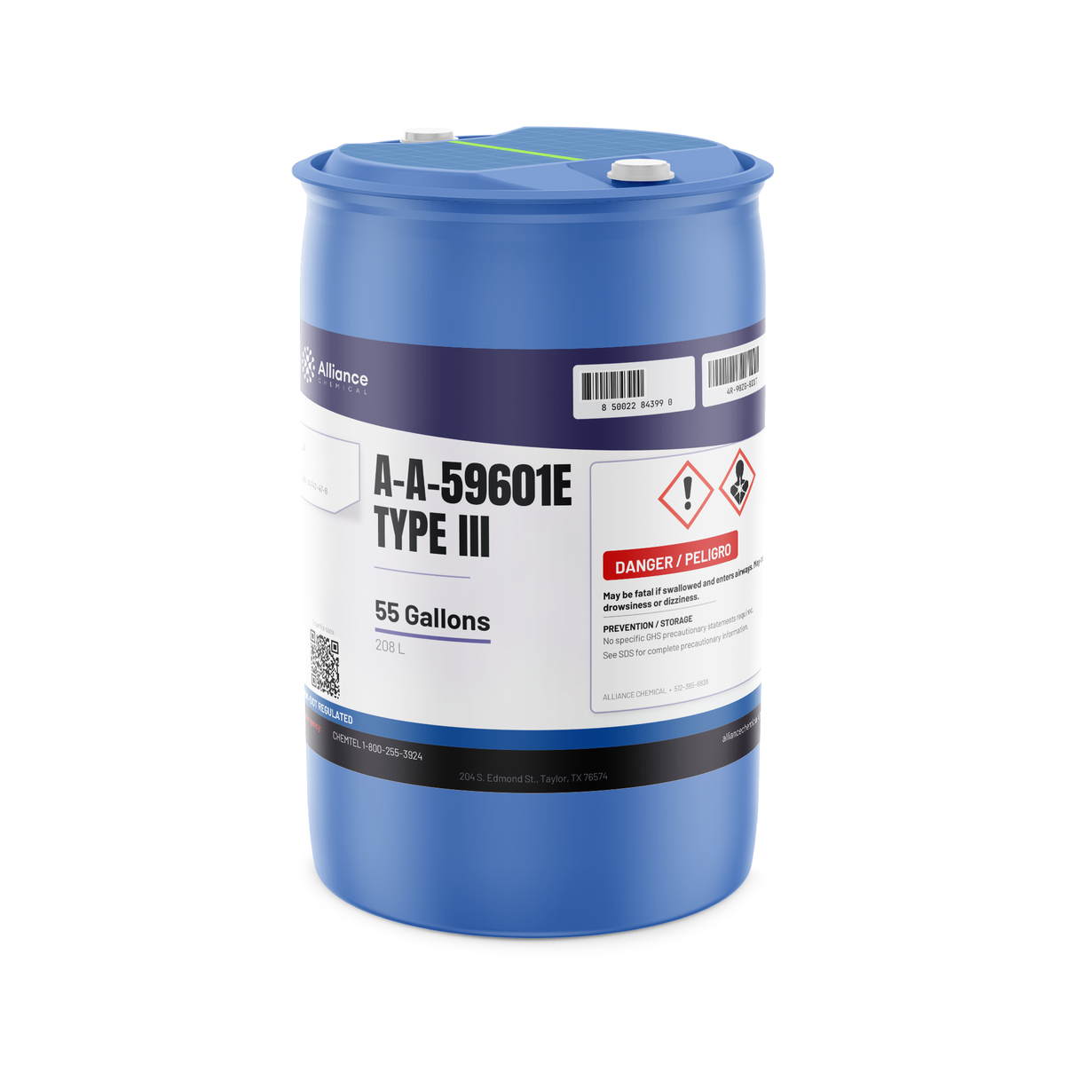 A-A-59601E Type III Technical Grade in a 55-gallon blue drum, Alliance Chemical for parts degreasing