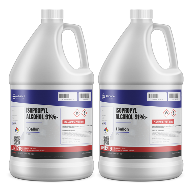 Isopropyl Alcohol 91% USP Grade in two 1-gallon jugs, Alliance Chemical for pharmaceutical extraction